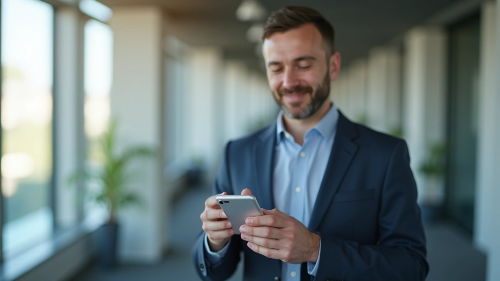 Investisseur consultant un portefeuille diversifié sur son téléphone mobile lors d'une réunion professionnelle