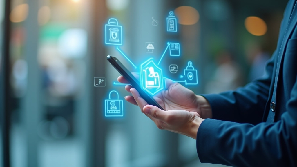 Représentation visuelle des avantages des services bancaires numériques avec symboles de sécurité et d'accessibilité